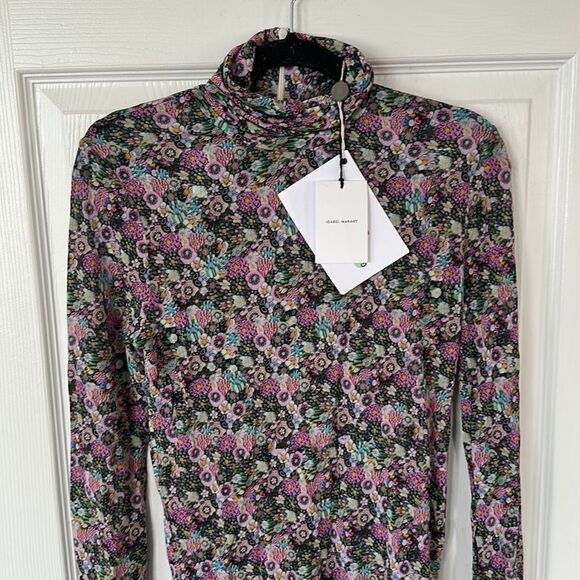 Isabel Marant Joyela Floral Print Long Sleeve Turtleneck Top Size US XL NWT - Picture 5 of 6